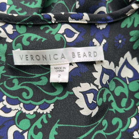 Veronica Beard Willow Silk cap sleeve shirt top Floral V Neck Black Green Sz 2 - Picture 8 of 12